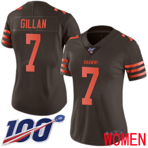 Cleveland Browns Jamie Gillan Women Brown Limited Jersey 7 NFL Football 100th Season Rush Vapor Untouchable